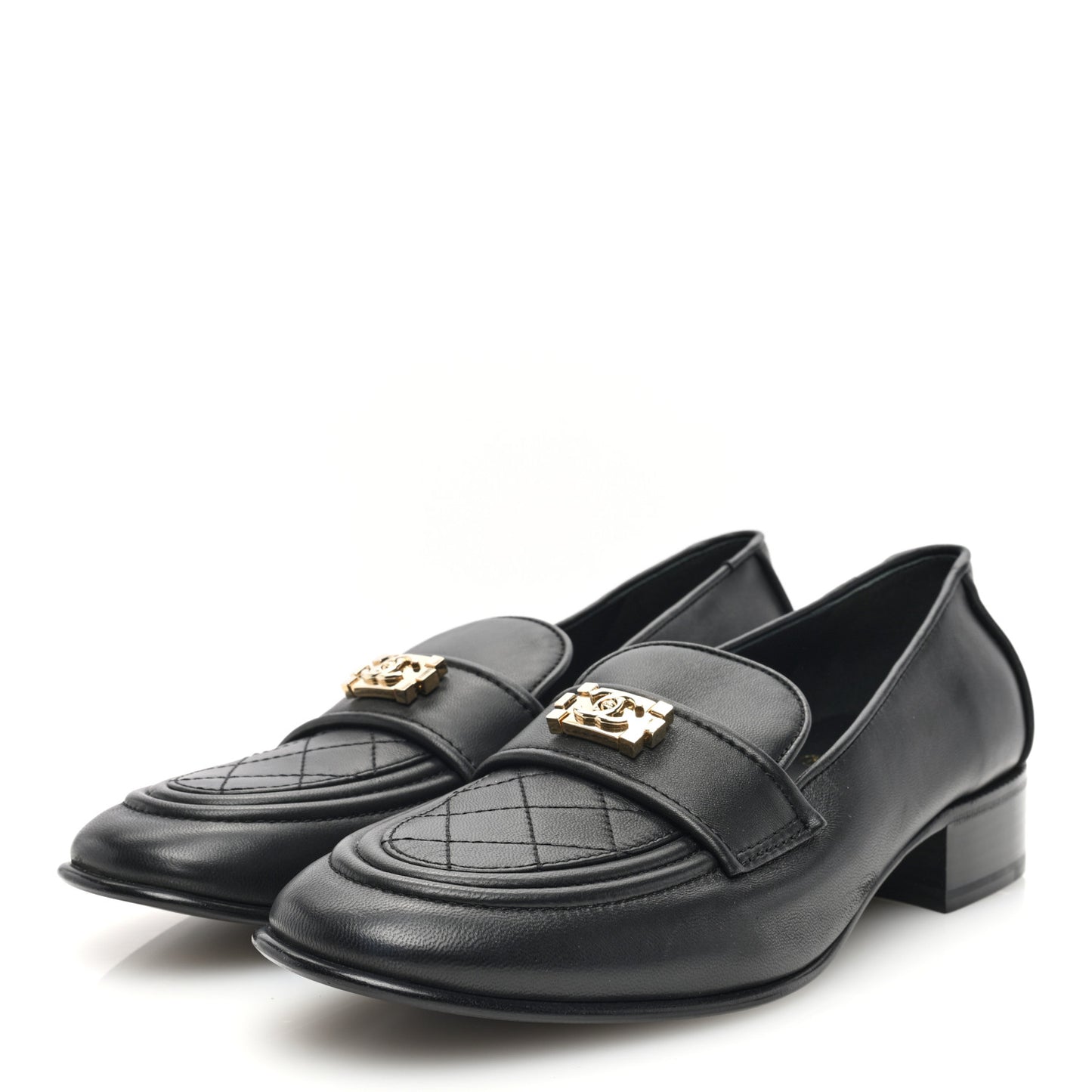 Lambskin Quilted Boy Loafers 39.5 Black