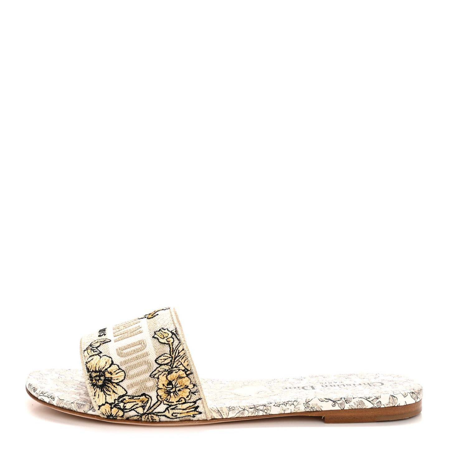 Cotton Strass Millefiori Embroidered Dway Slide Sandals 38.5 Gold