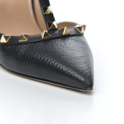 Valentino Garavani Pebbled Calfskin Rockstud Ankle Strap 100mm Pumps 38.5 Black 11 of 23