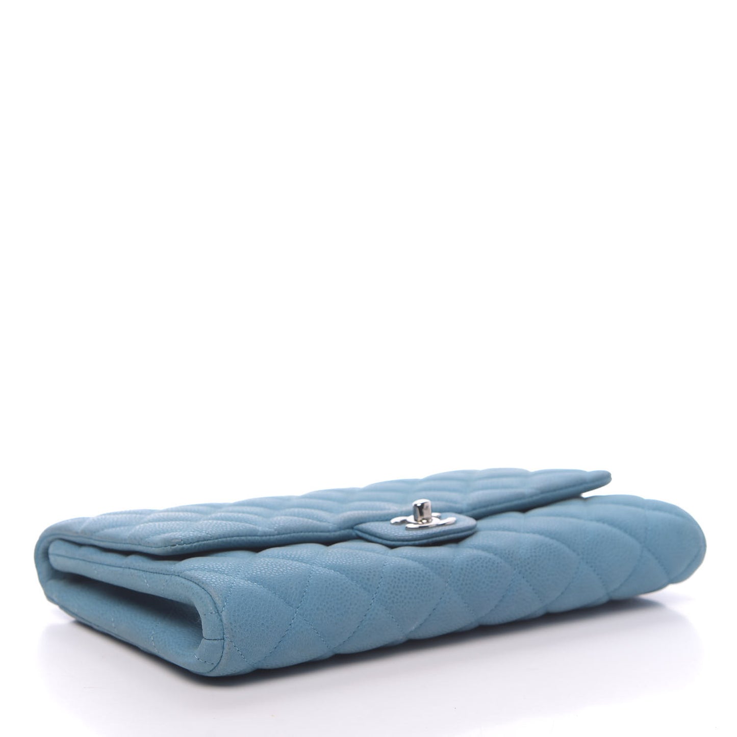 Iridescent Caviar Quilted Clutch With Chain Flap Blue