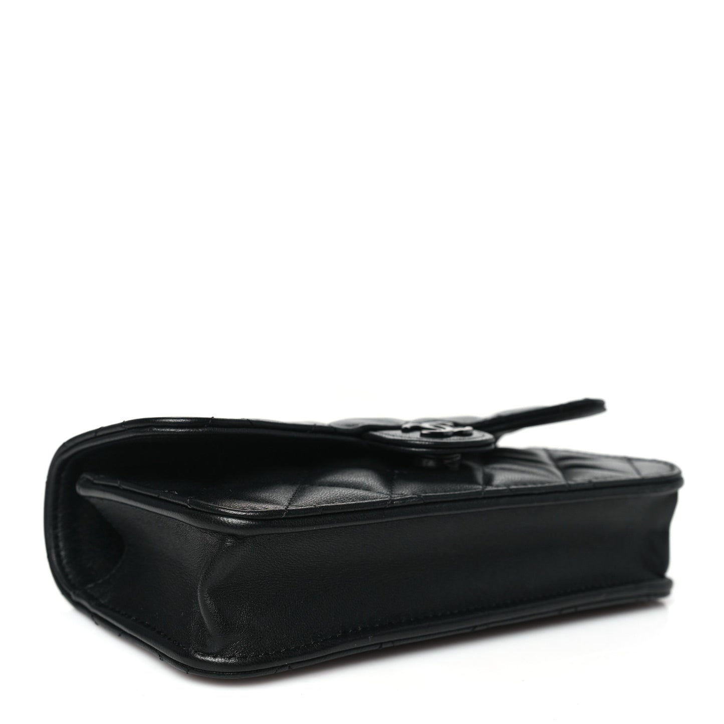 Lambskin Quilted Flap Phone Holder With Chain So Black