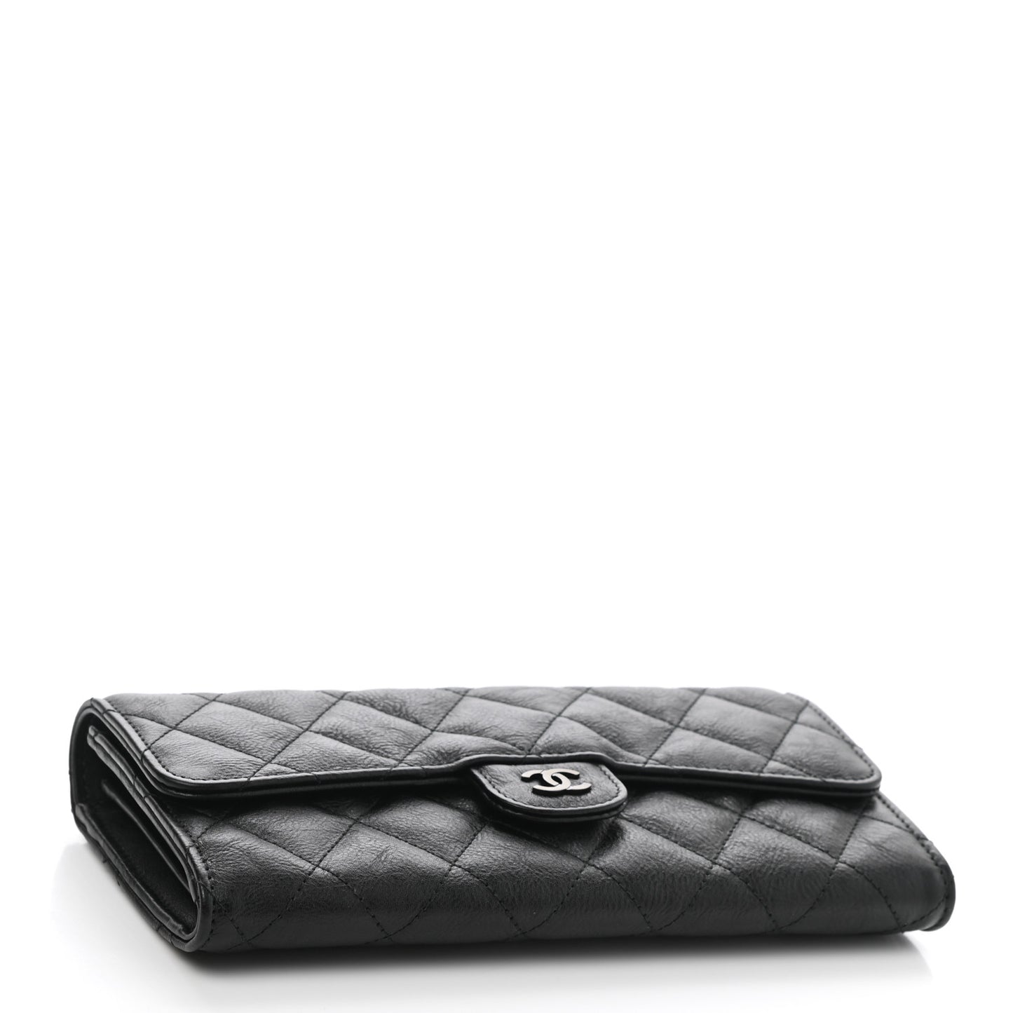 Crumpled Calfskin Quilted Large Flap Wallet So Black