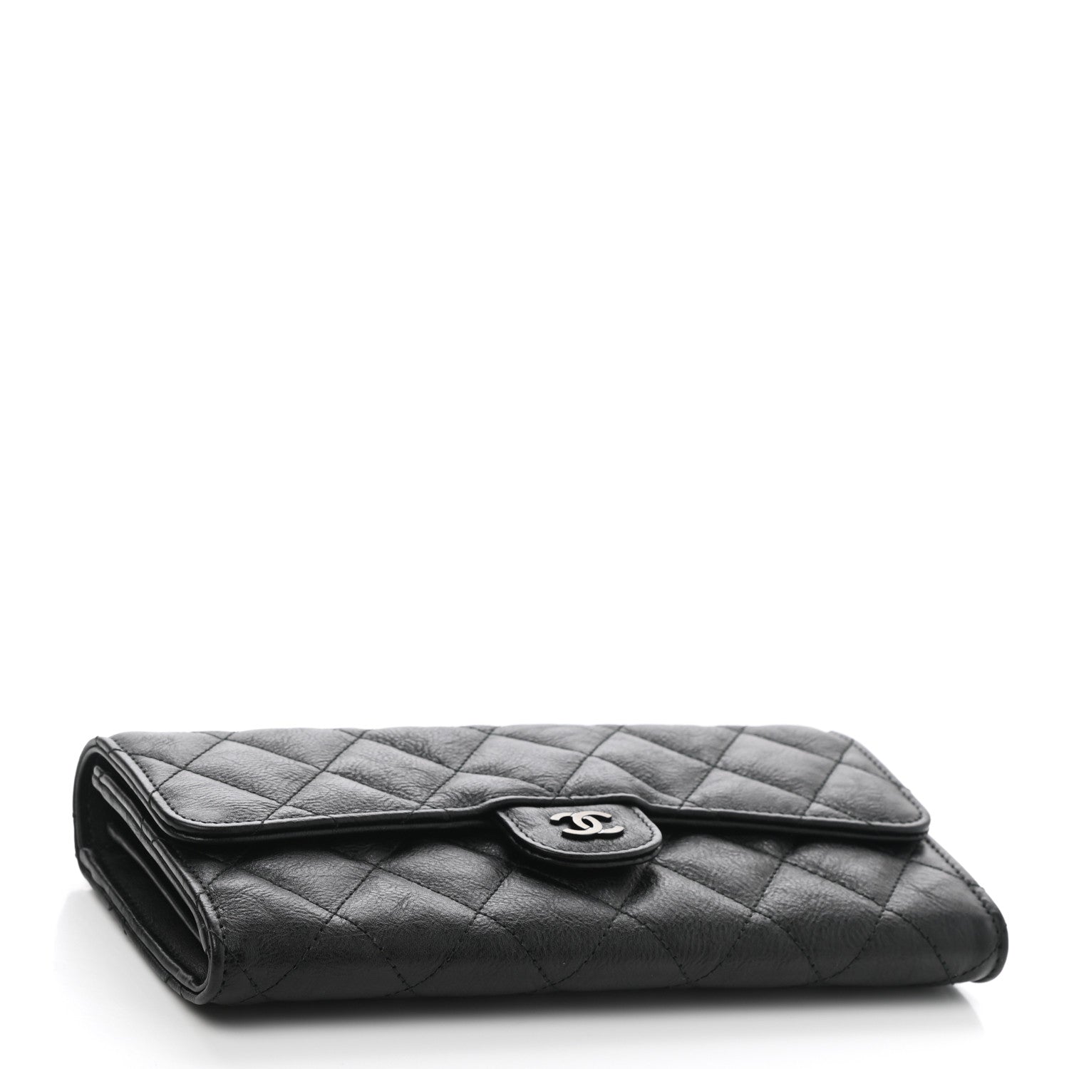 Chanel Crumpled Calfskin Quilted Large Flap Wallet So Black 4 of 9