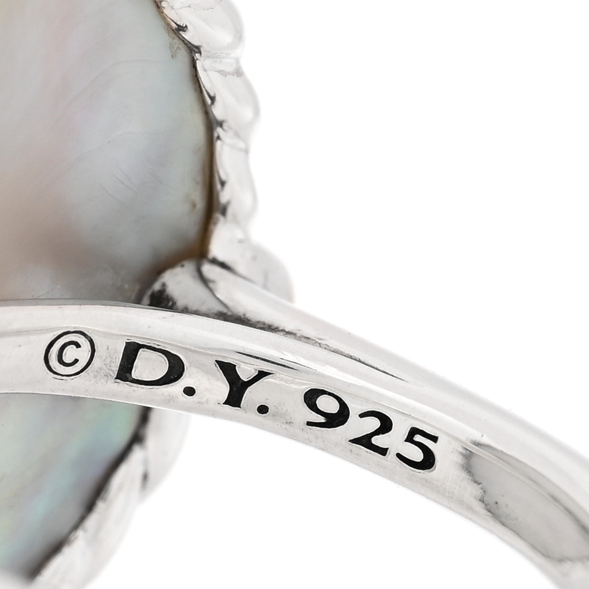 David Yurman Sterling Silver Mother Of Pearl Diamond Elements Ring 49 5 5 of 5