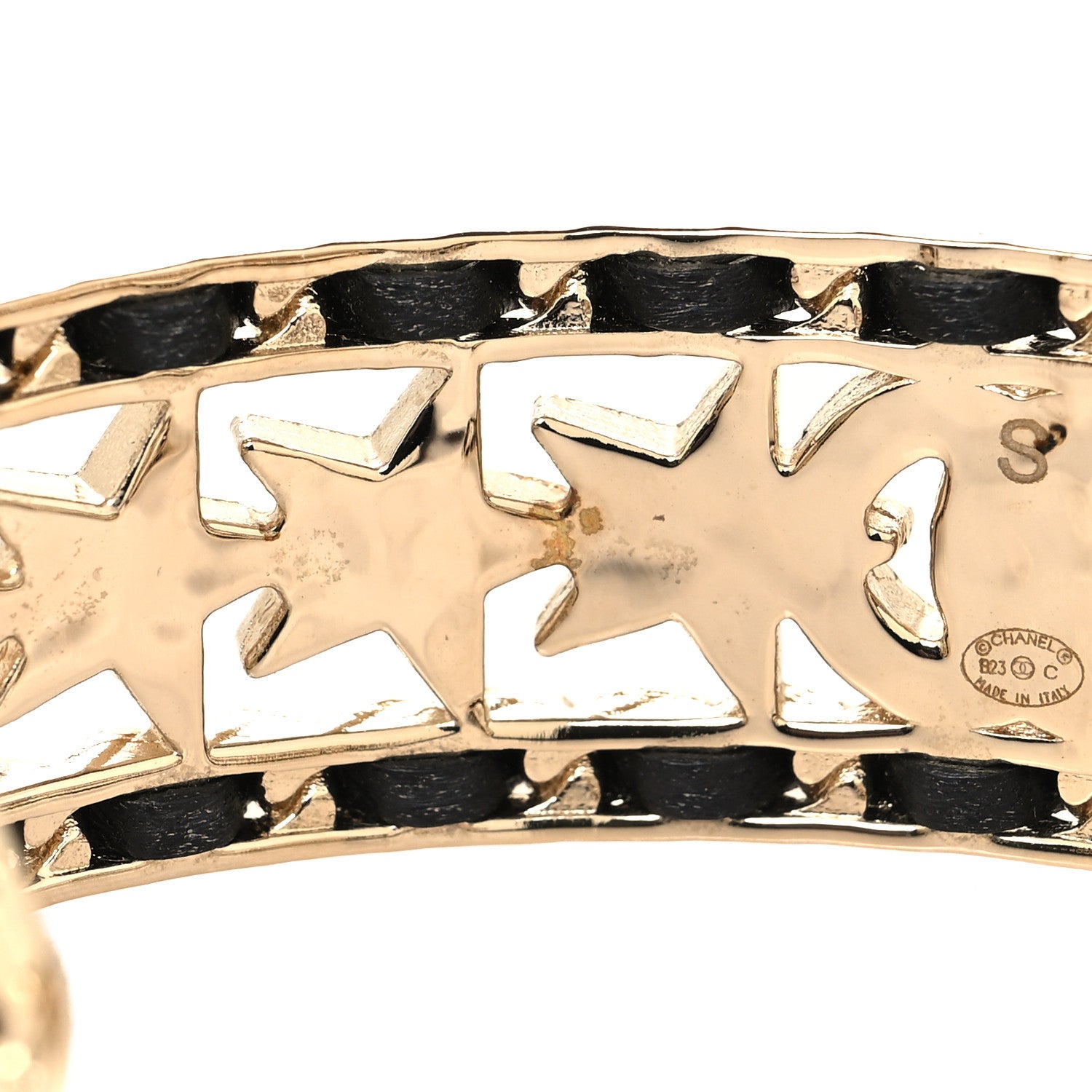 Chanel Lambskin Crystal CC Star Cuff S Bracelet Gold Black 5 of 6