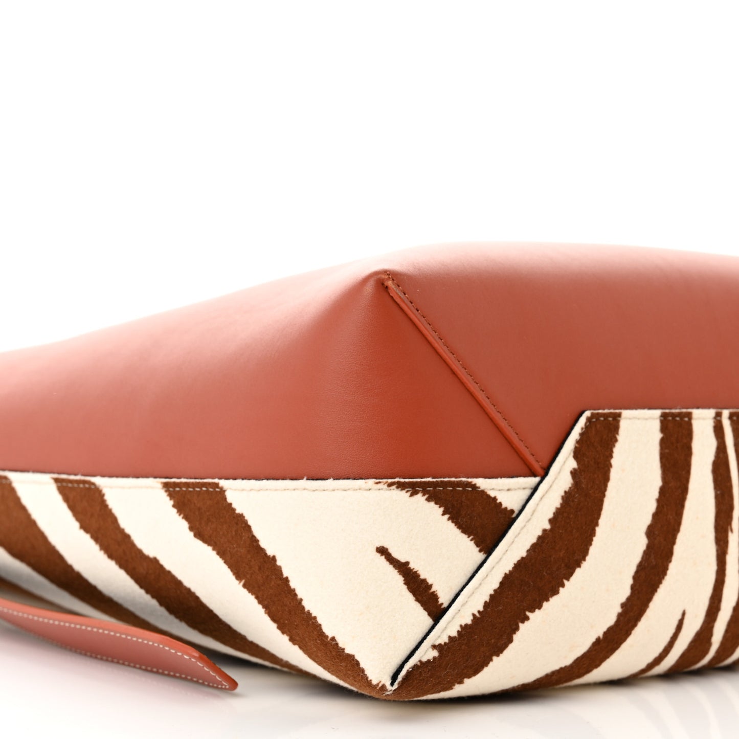Shiny Smooth Calfskin Felt Zebra Printed Calf Hair Small Twisted Cabas Chalk Brick