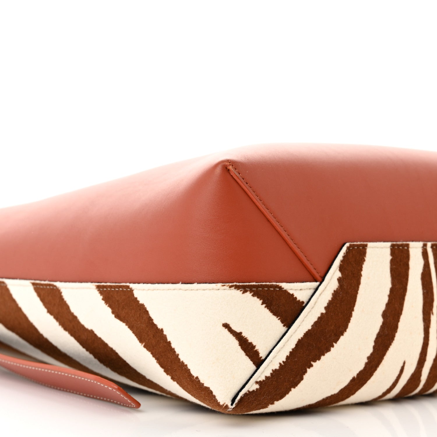 Celine Shiny Smooth Calfskin Felt Zebra Printed Calf Hair Small Twisted Cabas Chalk Brick 9 of 11