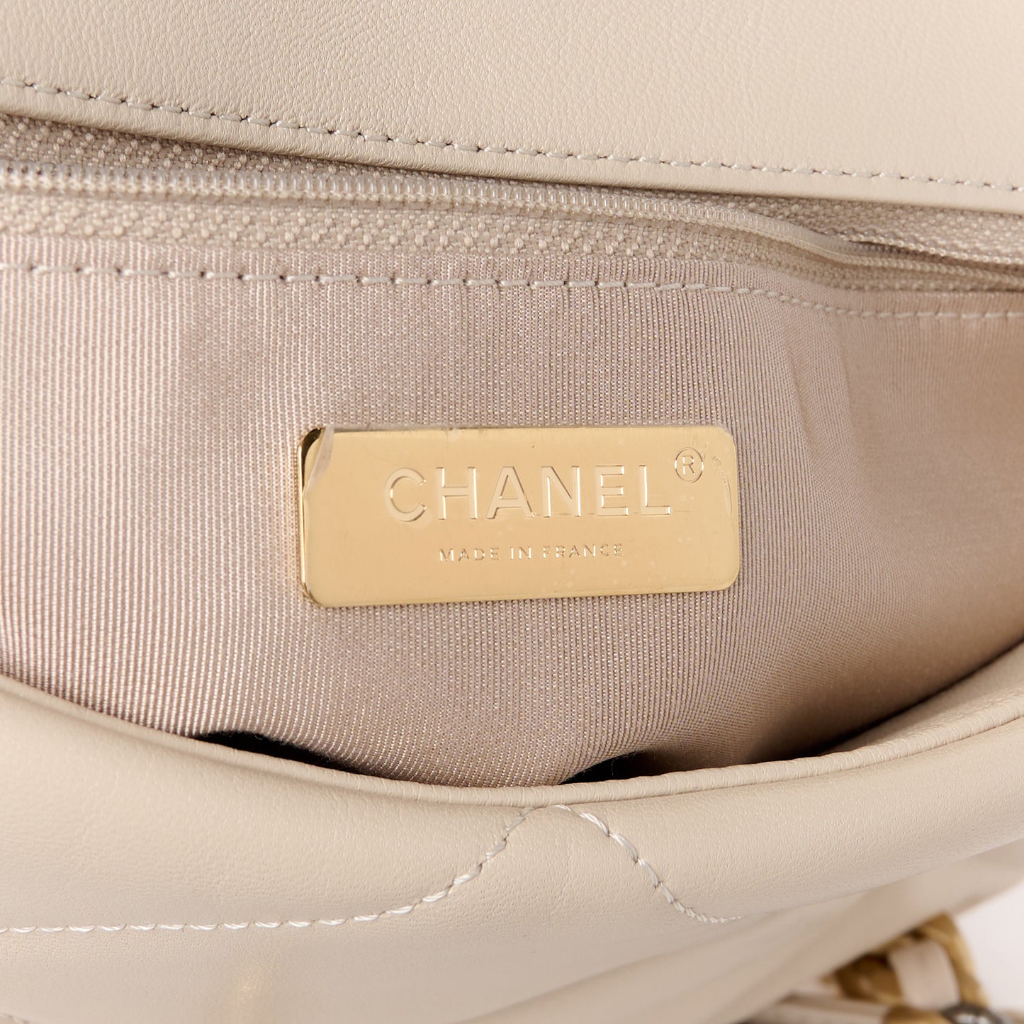 Goatskin Quilted Large Chanel 19 Flap Light Beige