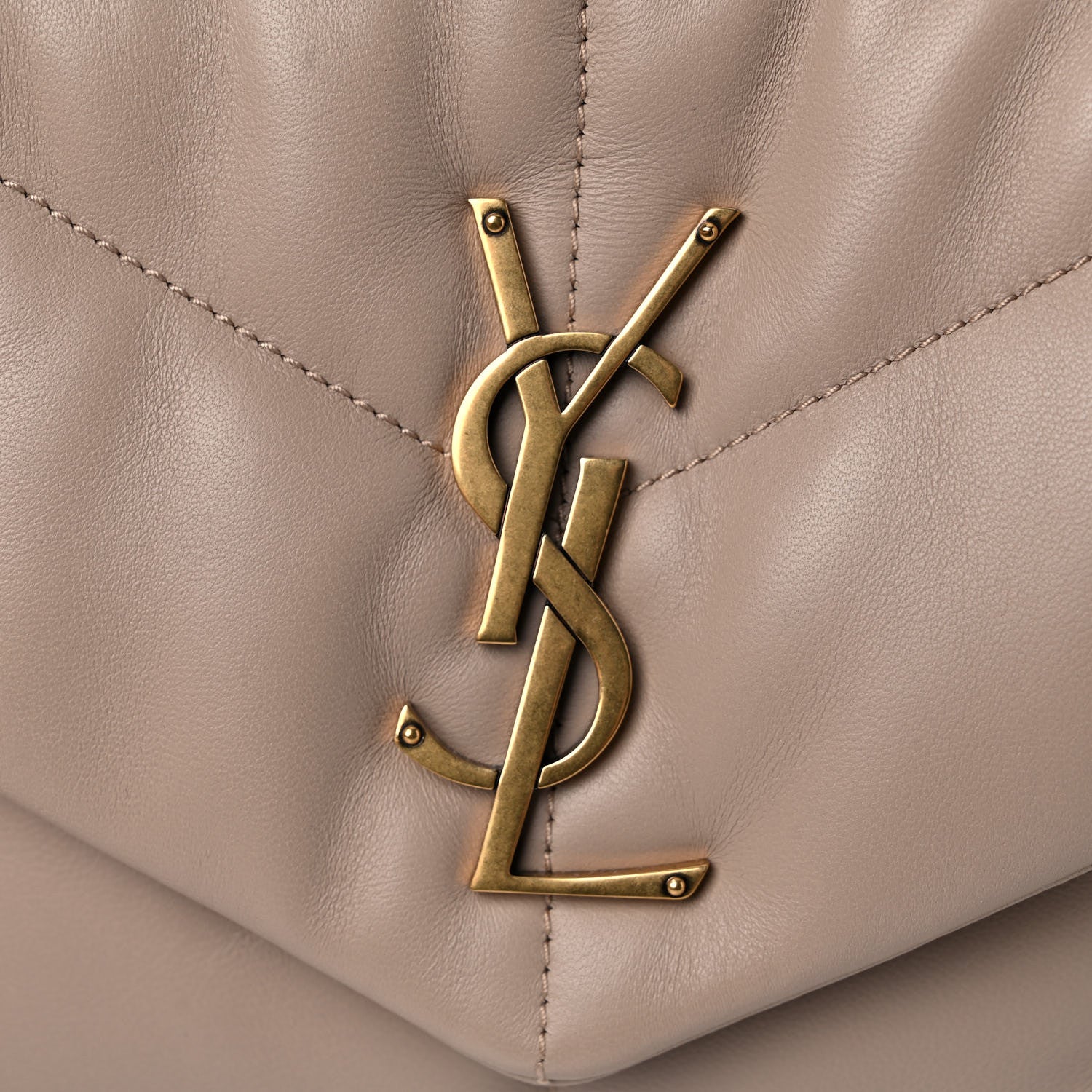 Saint Laurent Lambskin Quilted Small Loulou Puffer Monogram Chain Satchel Dark Beige 11 of 12