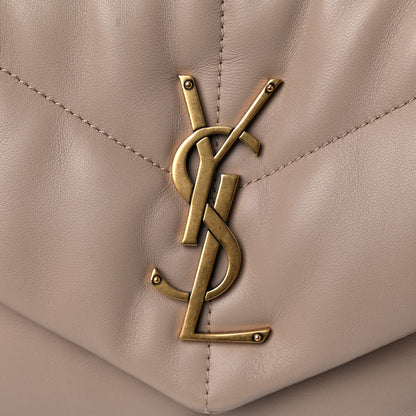 Saint Laurent Lambskin Quilted Small Loulou Puffer Monogram Chain Satchel Dark Beige 11 of 12