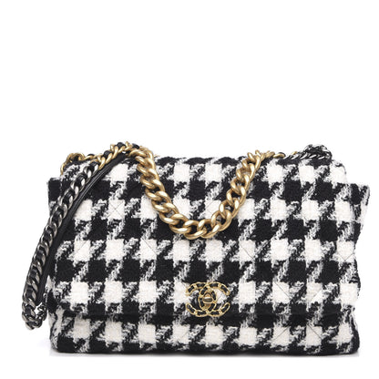 Chanel Tweed Quilted Maxi 19 Flap Black Ecru White 1 of 10