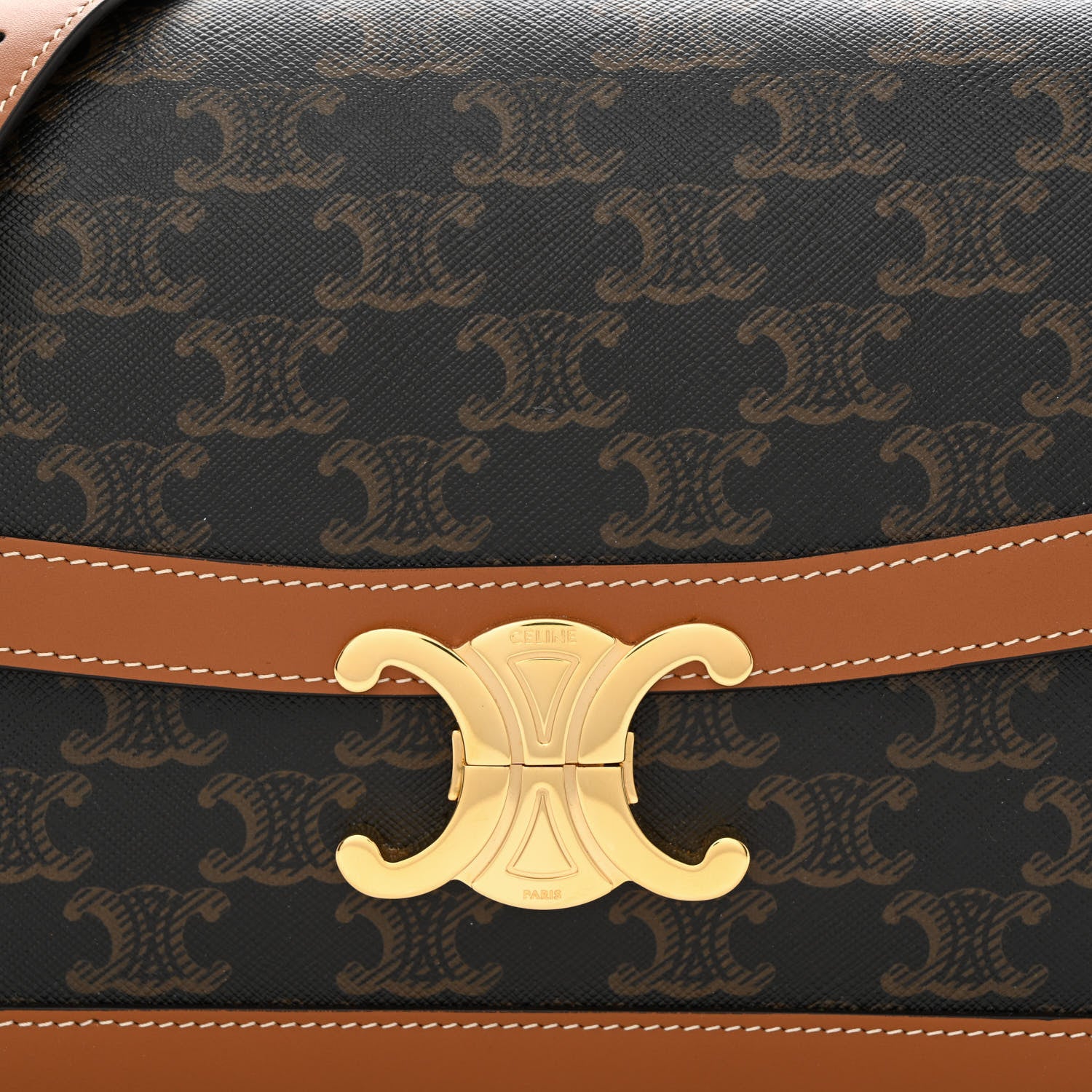 Celine Triomphe Canvas Calfskin Medium Triomphe Bag Tan 10 of 13