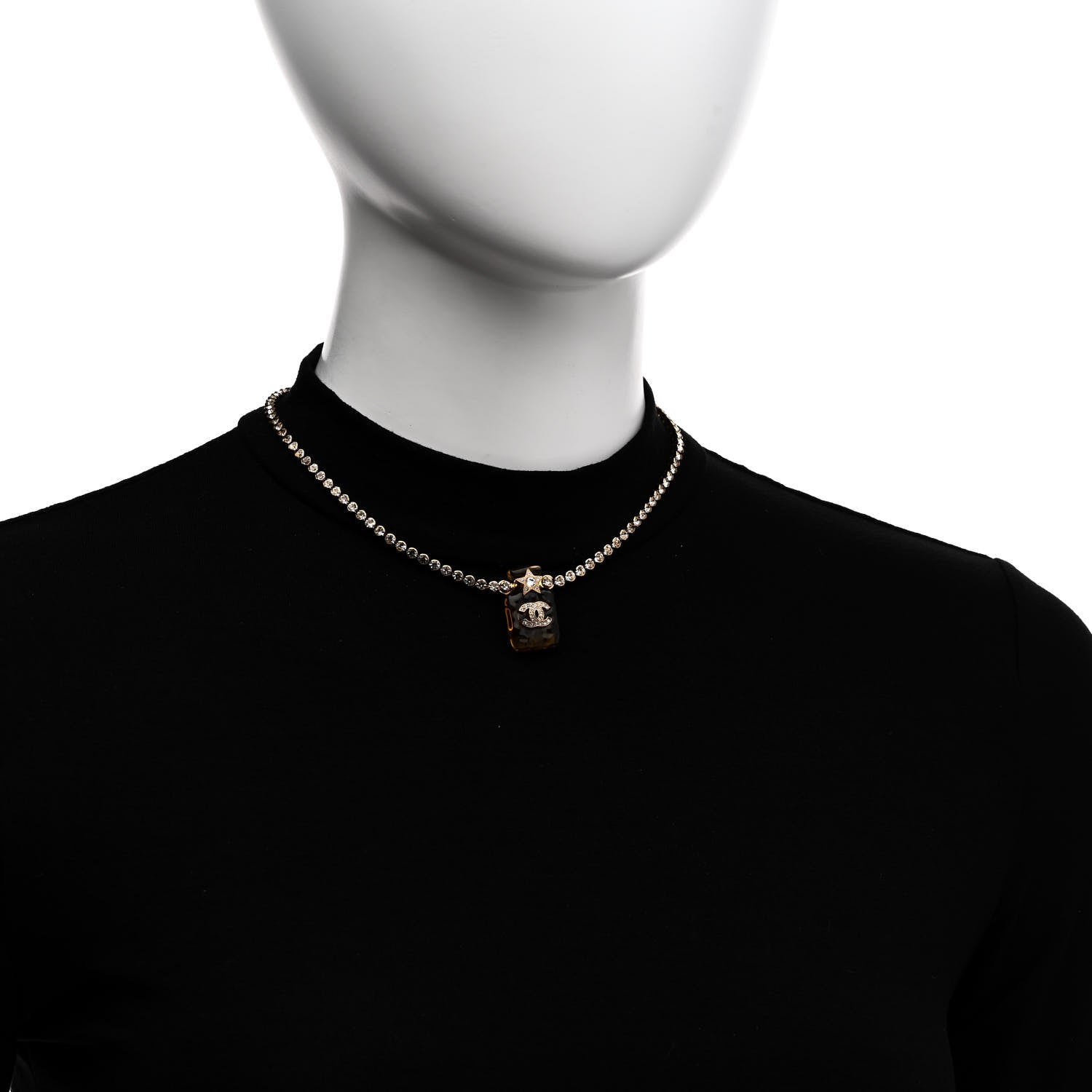 Chanel Resin Crystal CC Star Perfume Bottle Necklace Gold 2 of 6