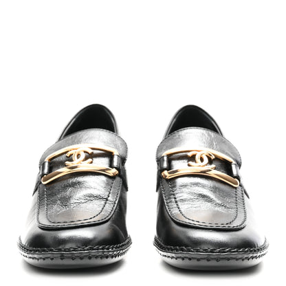 Chanel Shiny Calfskin Metal CC Loafers 37 Black 3 of 9