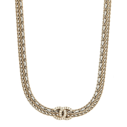 Chanel Metal Lambskin Crystal Chain CC Necklace White Gold 1 of 5