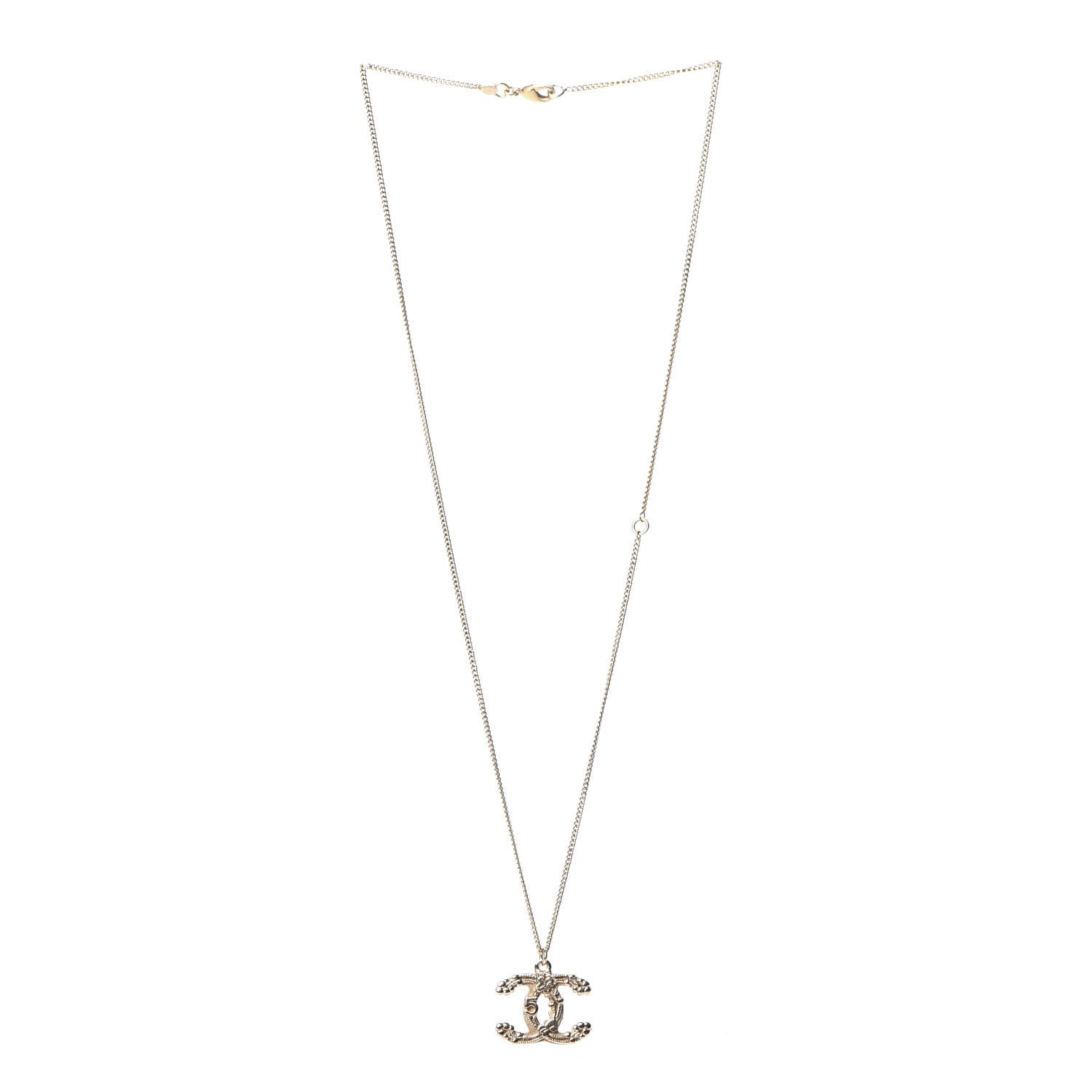 Chanel Engraved Lucky Symbols CC Pendant Necklace Gold 3 of 4