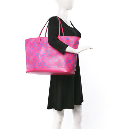 Gucci Calfskin GG Tennis Bi-Color Embossed Large Tote Modern Fucsia Modern Blue 2 of 11
