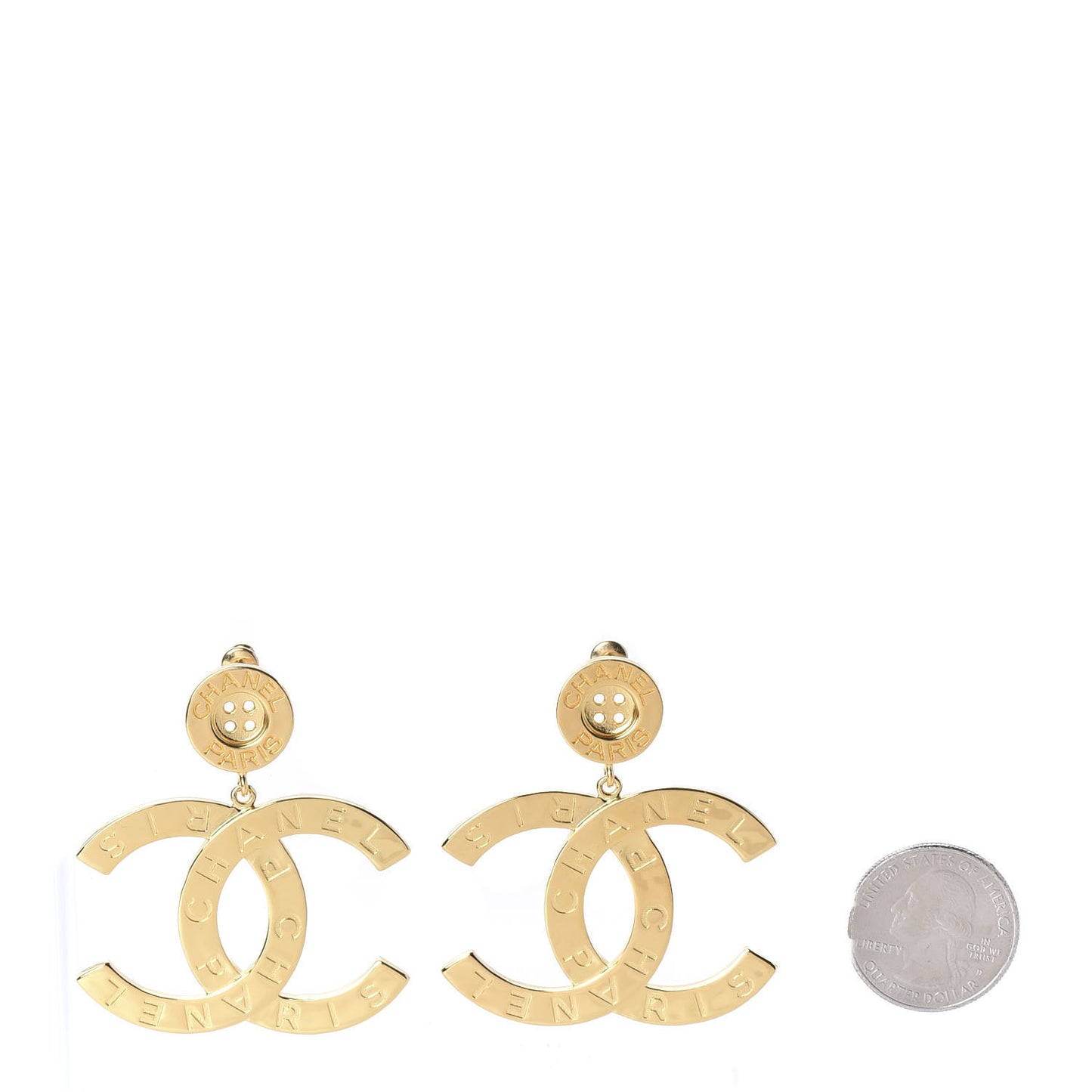 Metal Large Paris Button Earrings Gold