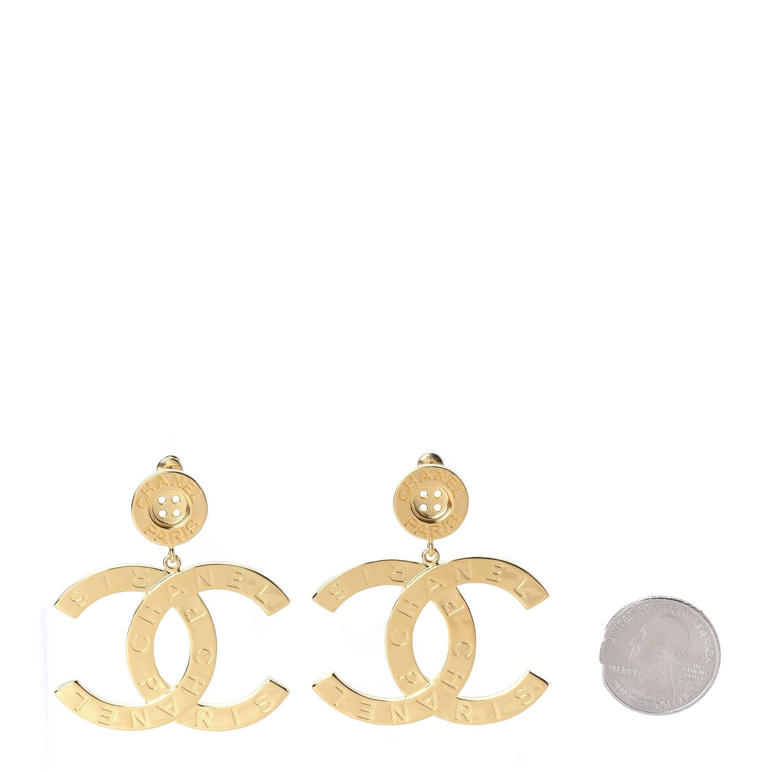Chanel Metal Large Paris Button Earrings Gold 2 of 5