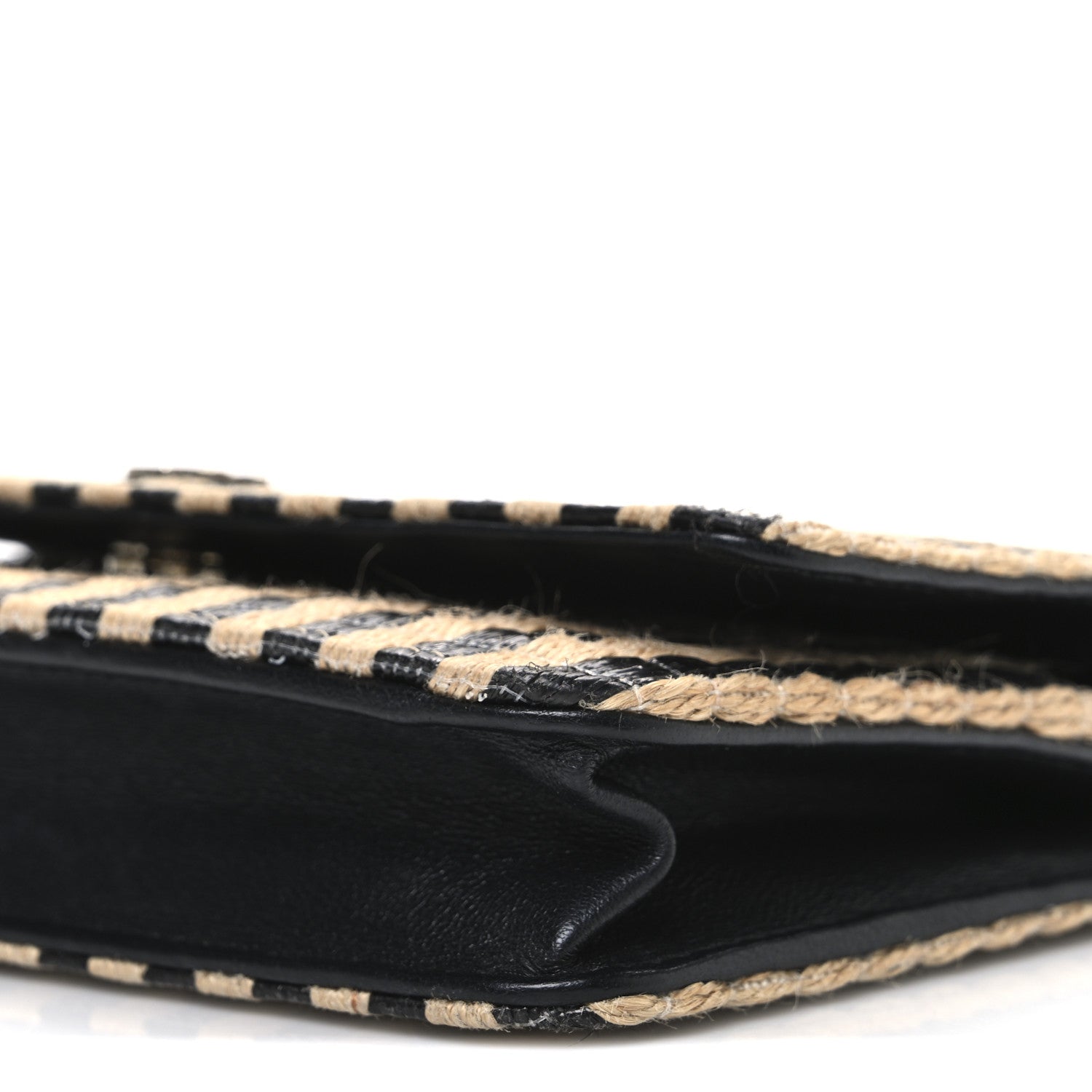 Chanel Raffia Jute Striped Urban Jungle Wallet On Chain WOC Black Beige 11 of 11