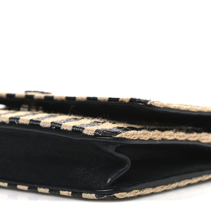 Chanel Raffia Jute Striped Urban Jungle Wallet On Chain WOC Black Beige 11 of 11