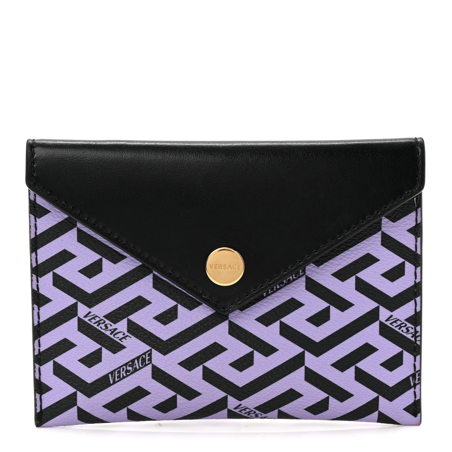 Coated Canvas Calfskin LA Greca Envelope Pouch Black Purple
