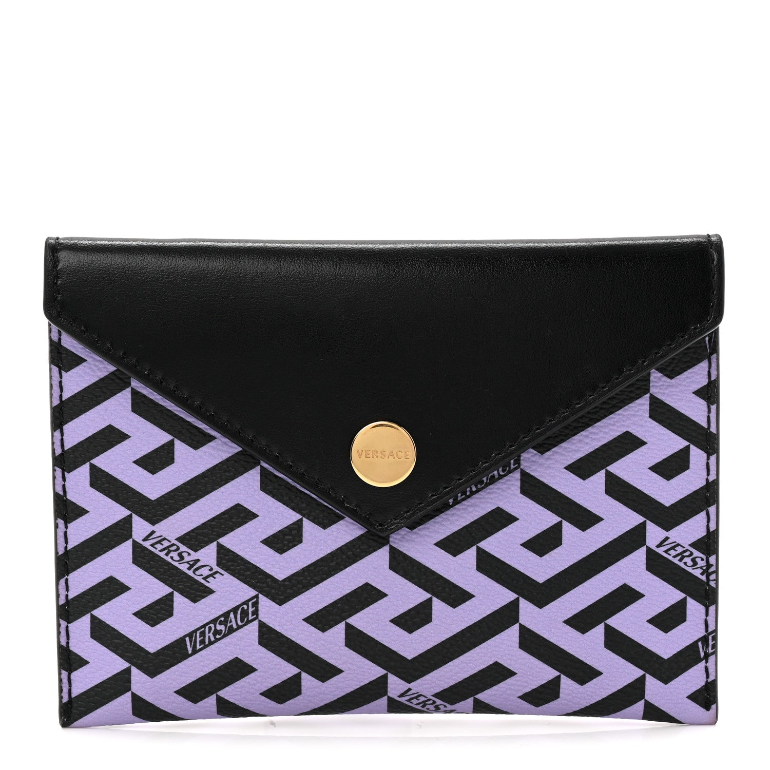 Versace Coated Canvas Calfskin LA Greca Envelope Pouch Black Purple 1 of 6