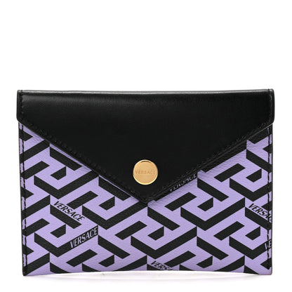 Versace Coated Canvas Calfskin LA Greca Envelope Pouch Black Purple 1 of 6