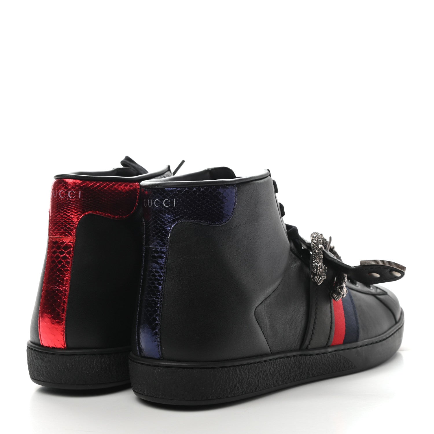 Gucci Calfskin Ayers Web Mens Dionysus High Top Sneakers 10 Black 4 of 9