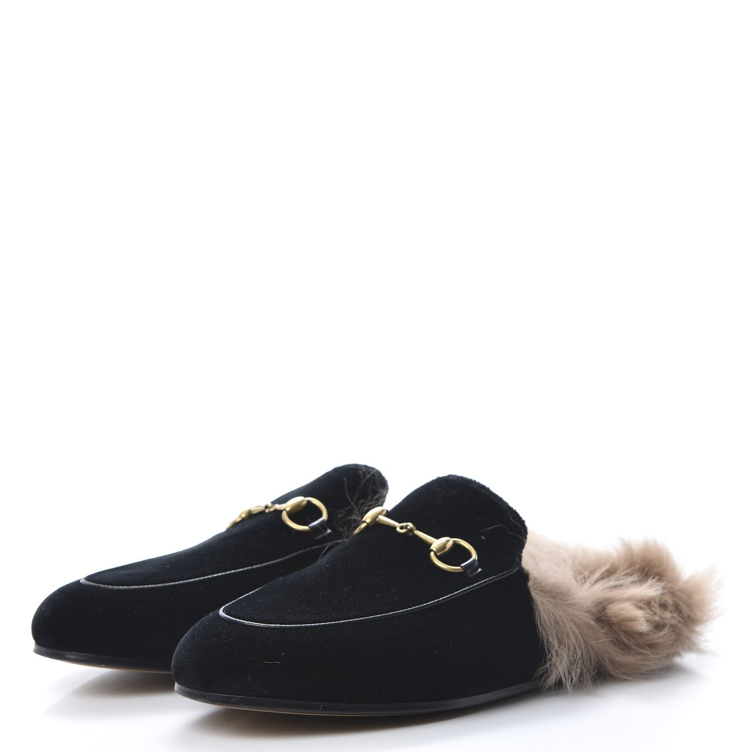 Gucci Velvet Fur Womens Princetown Slippers 37.5 Black 3 of 10