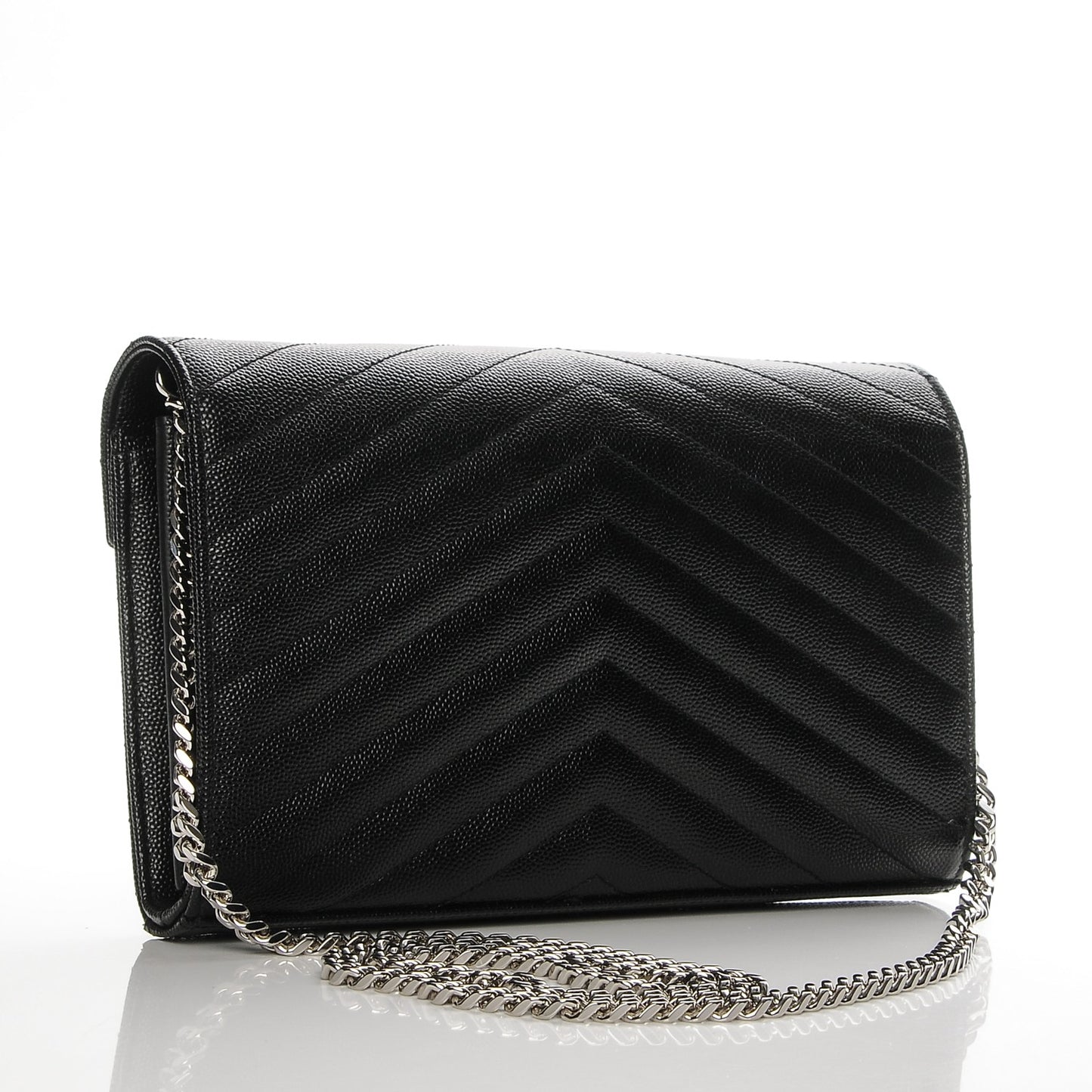 Grain De Poudre Matelasse Chevron Medium Monogram Chain Wallet Black