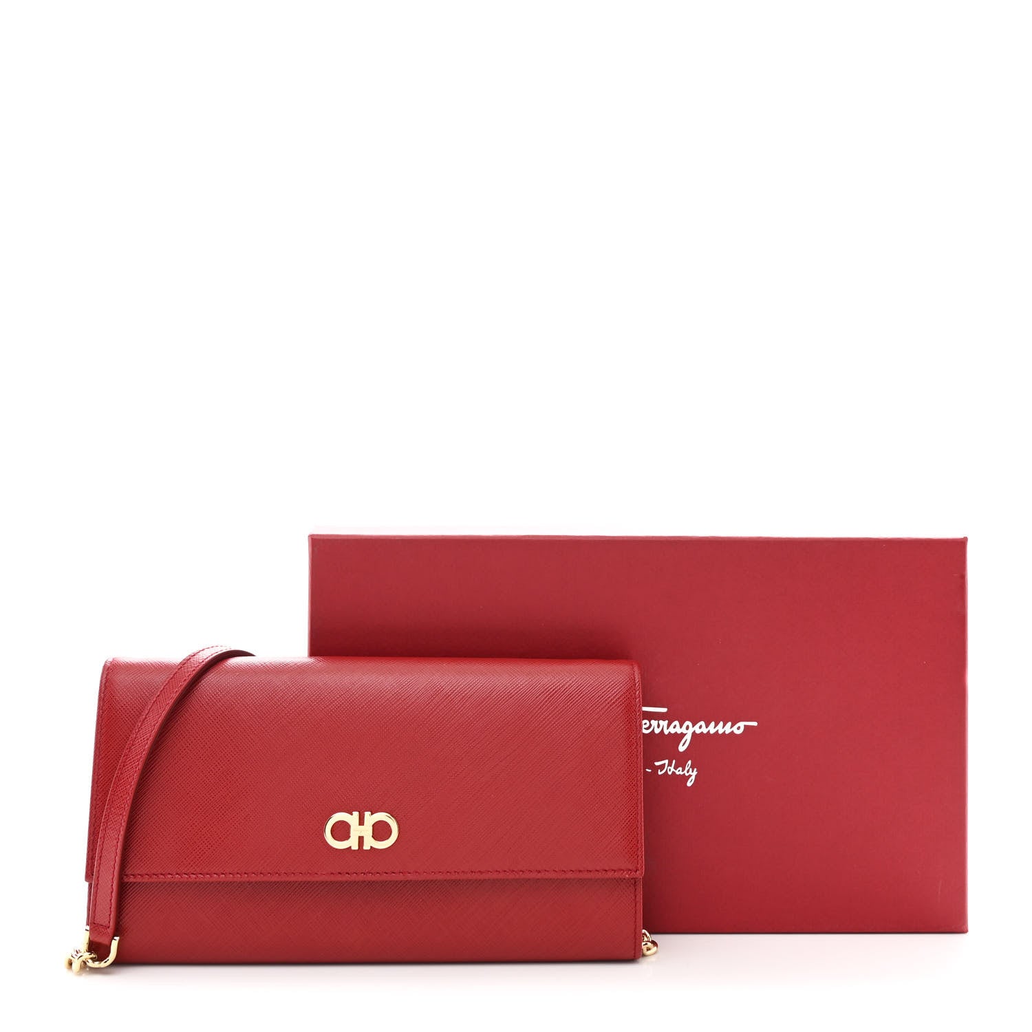 Salvatore Ferragamo Printed Calfskin Gancini Wallet On Chain Red 12 of 12