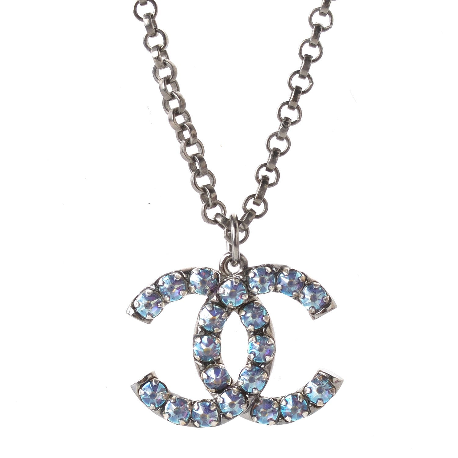 Chanel Iridescent Crystal Ruthenium CC Necklace Dark Grey Blue 4 of 6