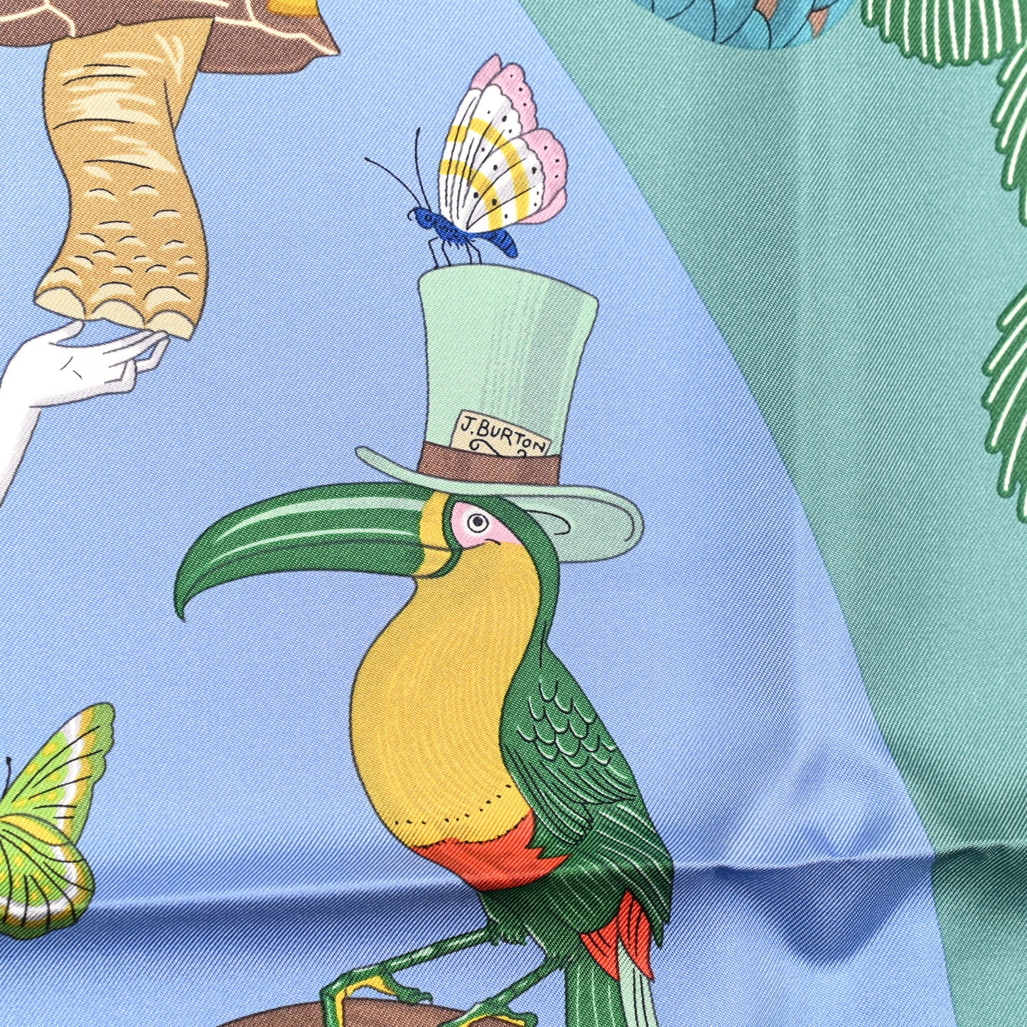 Silk Story Scarf 90 Bleu Lavande Vert