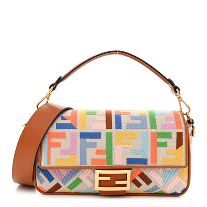 Fendi Kuban Canvas Vitello King FF Embroidered Baguette Grezzo Multicolor 1 of 11