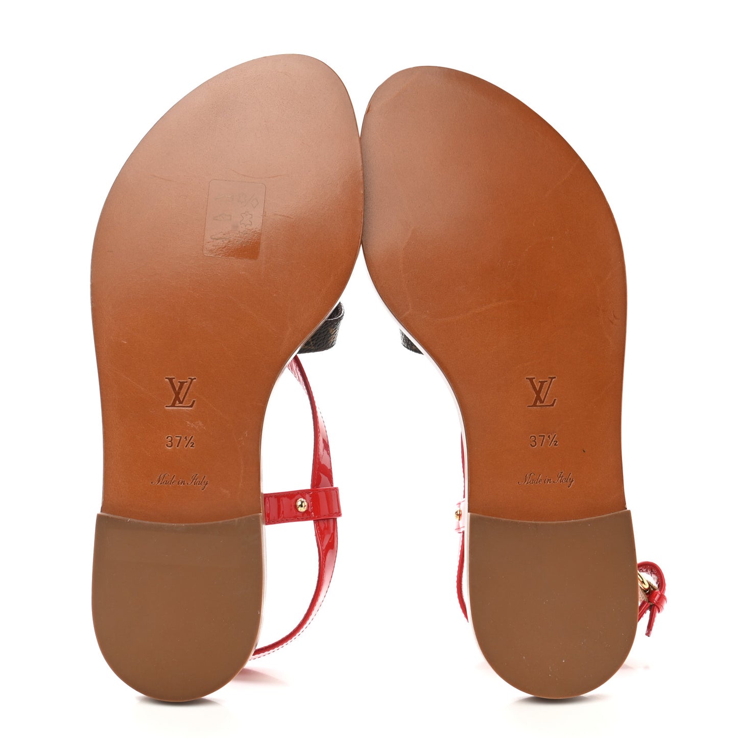 Monogram Patent Carimbo Flat Sandals 37.5 Red