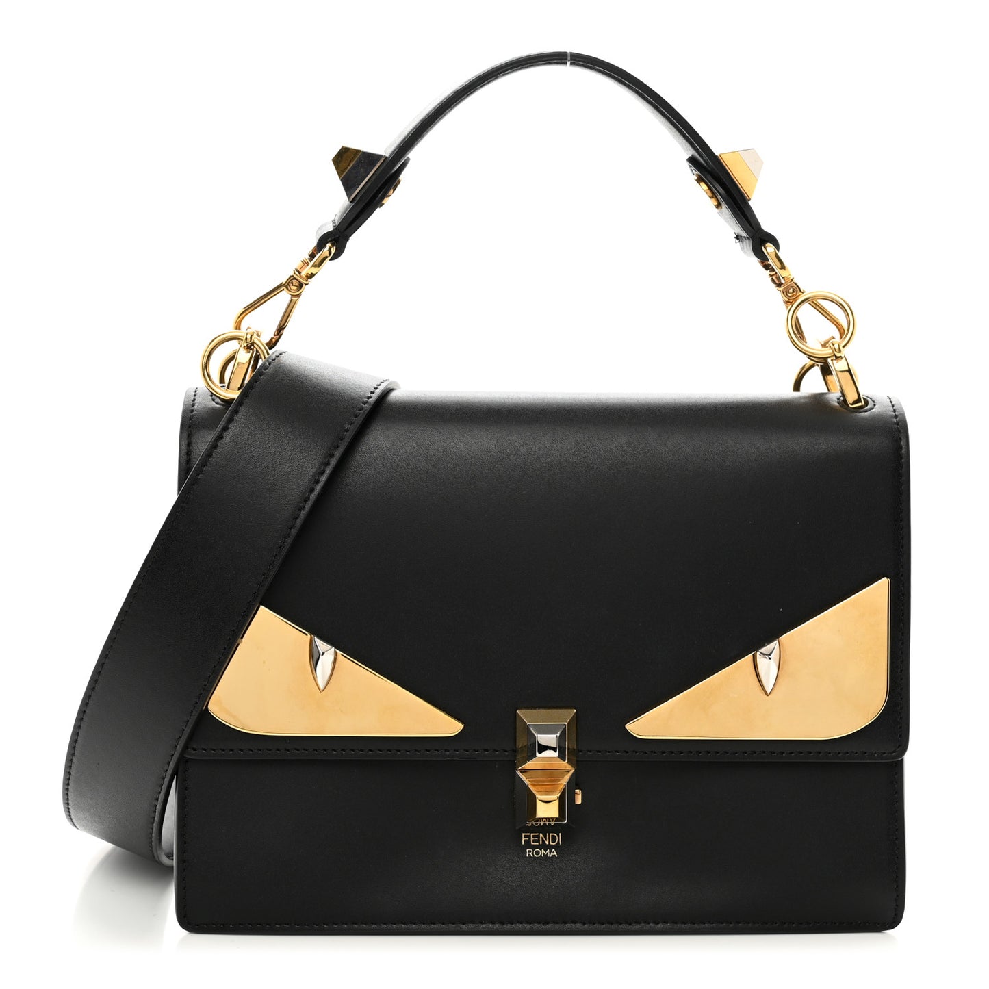 Vitello Liberty Lucido Metal Monster Eyes Studded Kan I Shoulder Bag Black