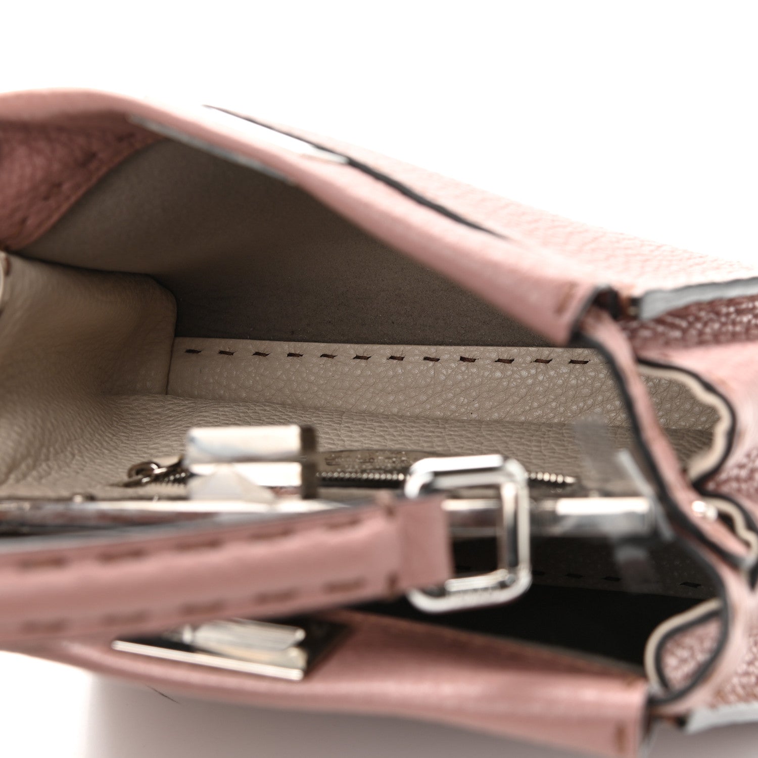 Fendi Cuoio Romano Selleria Bi-Color Mini Peekaboo Iconic Satchel English Rose Camelia 7 of 9