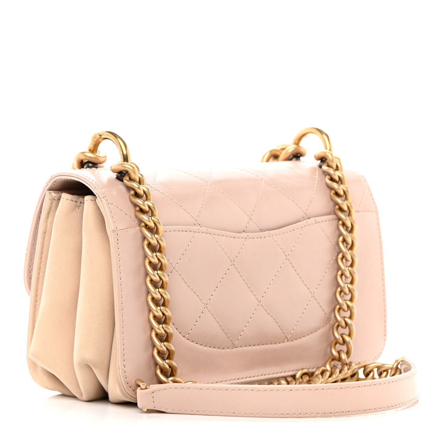 Glazed Calfskin Quilted Mini Straight Lined Flap Beige