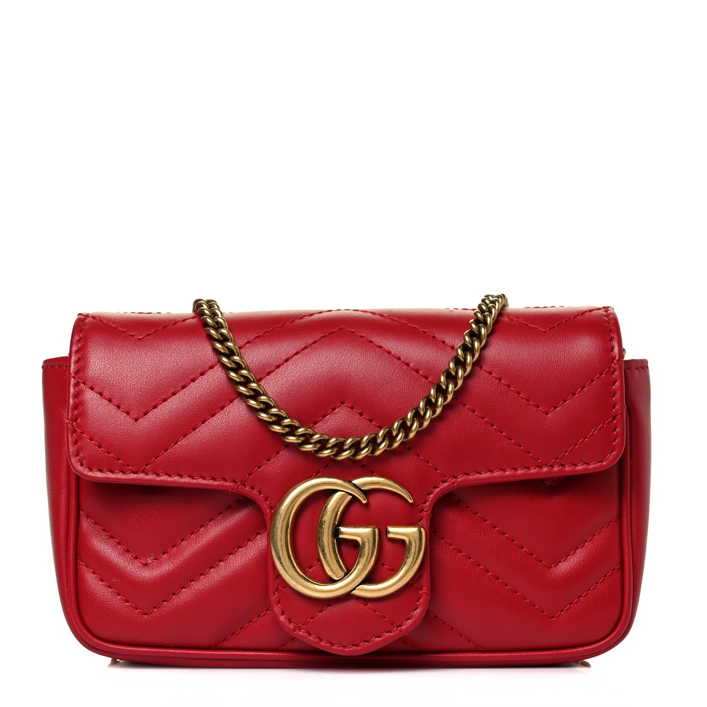 Calfskin Matelasse Super Mini GG Marmont Shoulder Bag Hibiscus Red