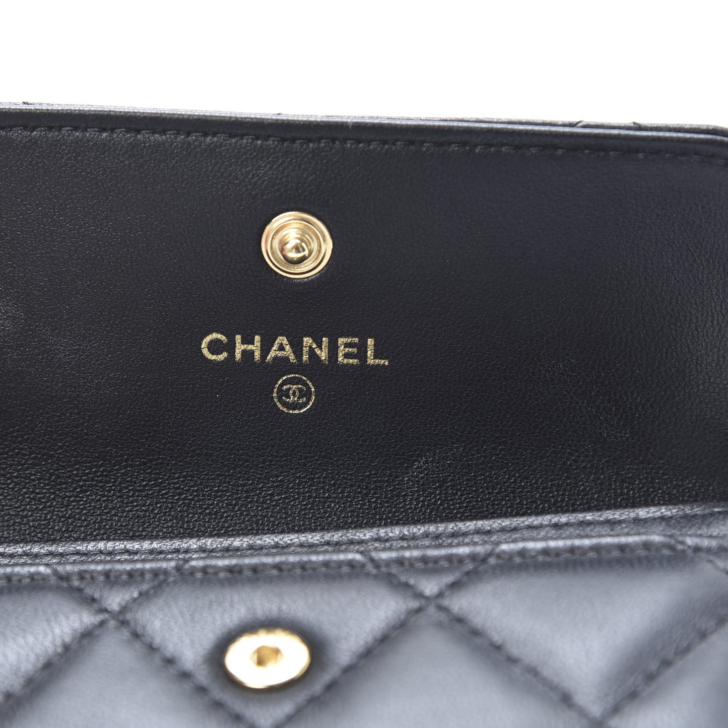 Lambskin Quilted Flap Card Holder Black