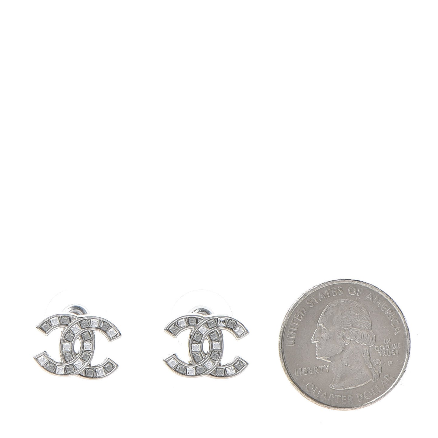 Baguette Crystal CC Earrings Silver Grey
