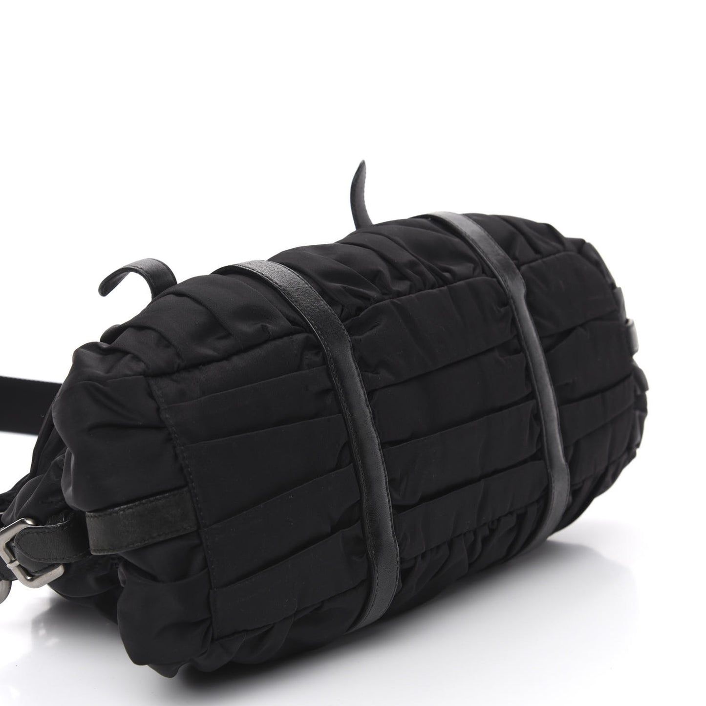 Tessuto Nylon Nappa Braided Gaufre Shoulder Bag Black