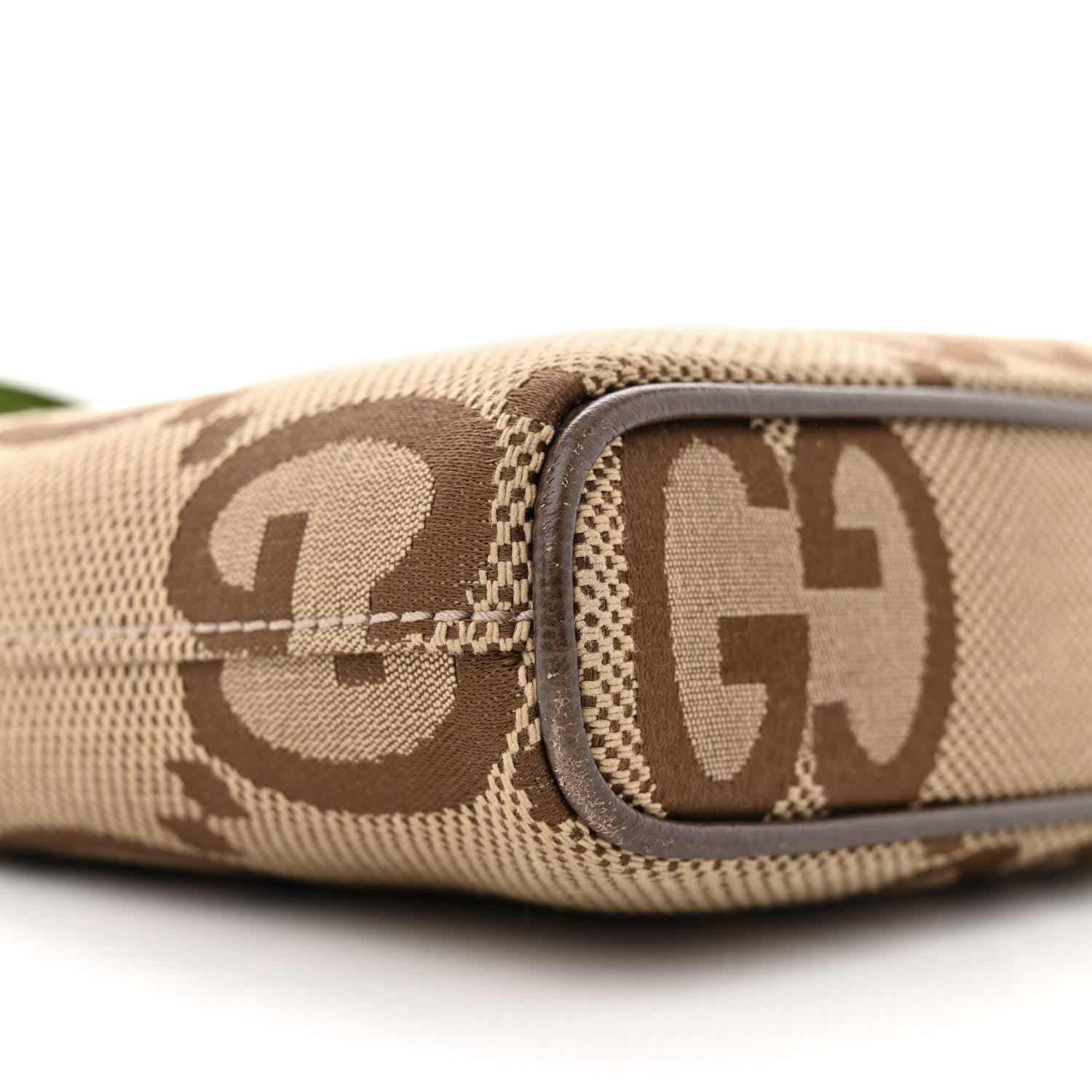 Gucci Monogram Jumbo GG Textured Dollar Calfskin Web Wristlet Messenger Bag Camel Ebony New Acero 9 of 14
