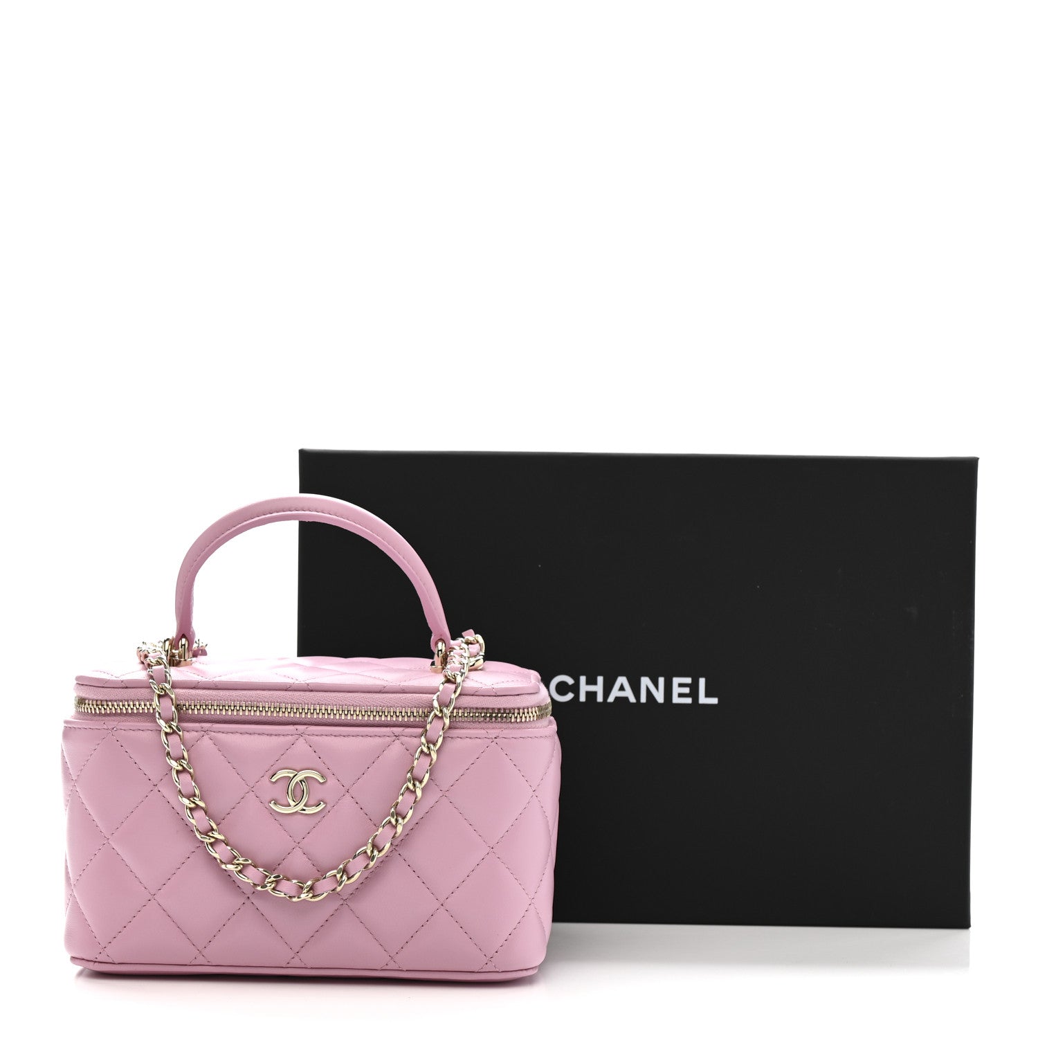 Chanel Lambskin Quilted Small Top Handle Vanity Case With Chain Pink 12 of 12