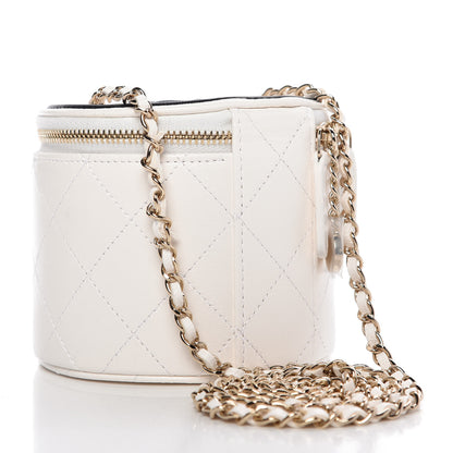 Chanel Lambskin Quilted Round Small Vanity Case With Chain White Black 3 of 9