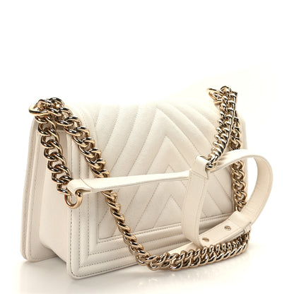 Chanel Caviar Chevron Quilted Medium Boy Flap White 3 of 9