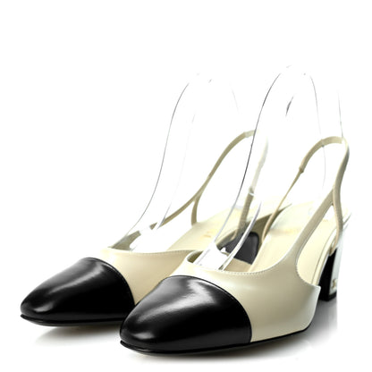 Chanel Lambskin Cap Toe CC Slingback Pumps 41 White Black 3 of 8