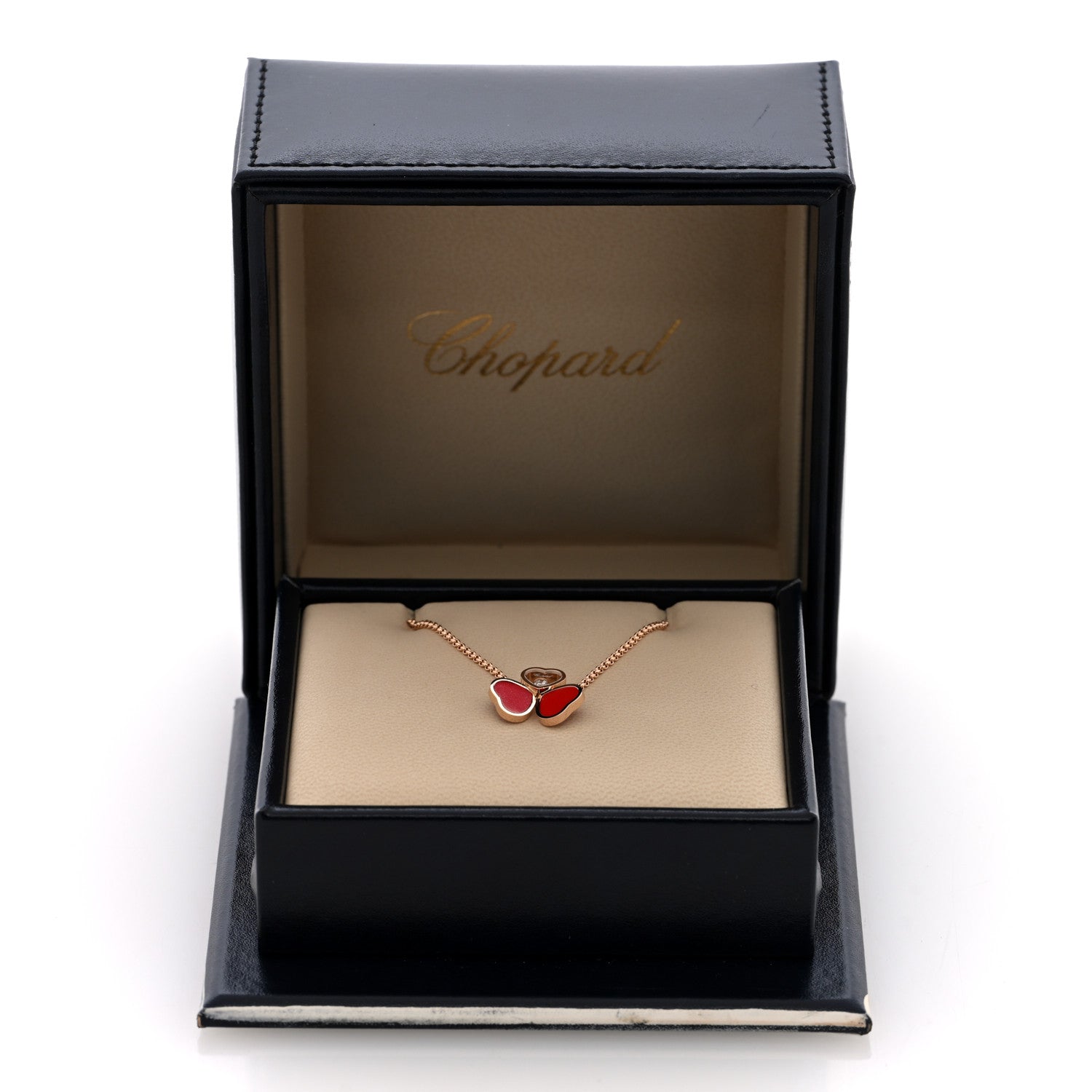 Chopard 18K Rose Gold Diamond Happy Hearts Wings Pendant Necklace Red 5 of 5