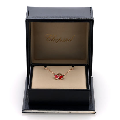 Chopard 18K Rose Gold Diamond Happy Hearts Wings Pendant Necklace Red 5 of 5